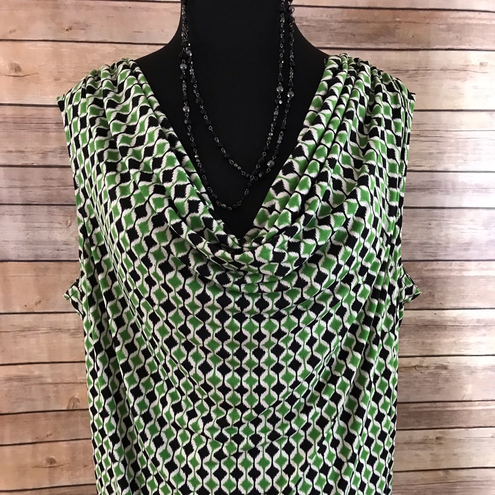 2X Green Black Jones Studio shell tank blouse